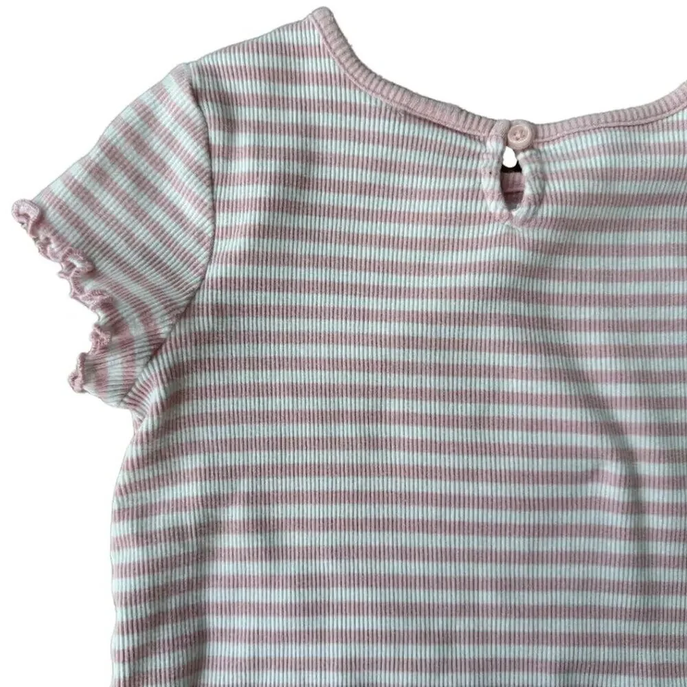 GAP Ribbed Short Sleeve T Shirt White and Pink 5T